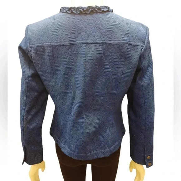 Ruby Rd. Blue Textured Ruffles Zip Up jacket Size 8 - Picture 4 of 11